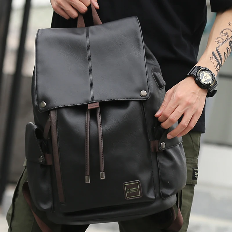 Laptop Travel School Bags Men Black Casual Men Leather Business Backpack Women Kid'S Designer Mochila Hombre Handbags