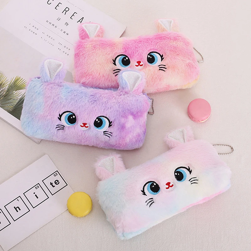 

Kawaii Cartoon Cute Cat Plush Pouch Pencil Zipper Fluffy Large Capacity Pen Bag