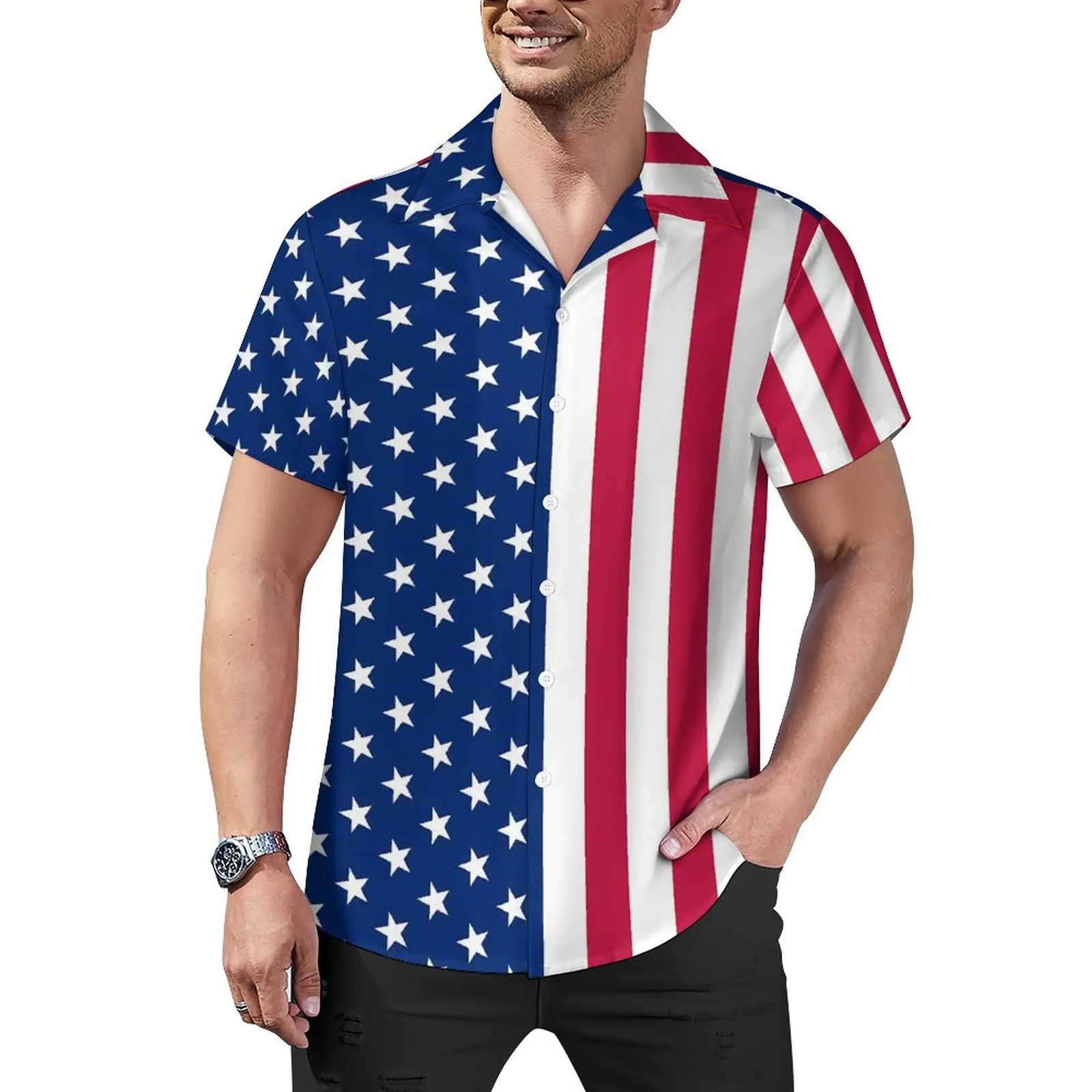 

Patriotic USA Flag Blouses Stars Stripes Casual Shirts Hawaiian Short Sleeve Graphic Funny Oversize Beach Shirt Birthday Present