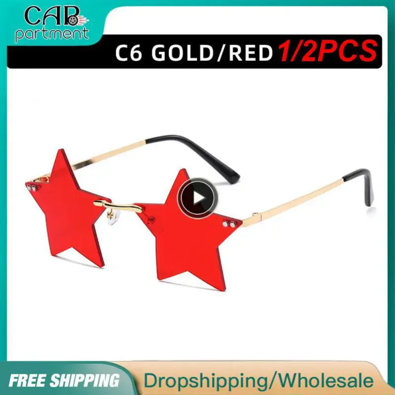

1/2PCS Rimless Star Shape Sunglasses Trendy Sun Glasses Party Glasses Funny Pentagram Eyewear Christmas Decoration Eyeglasses