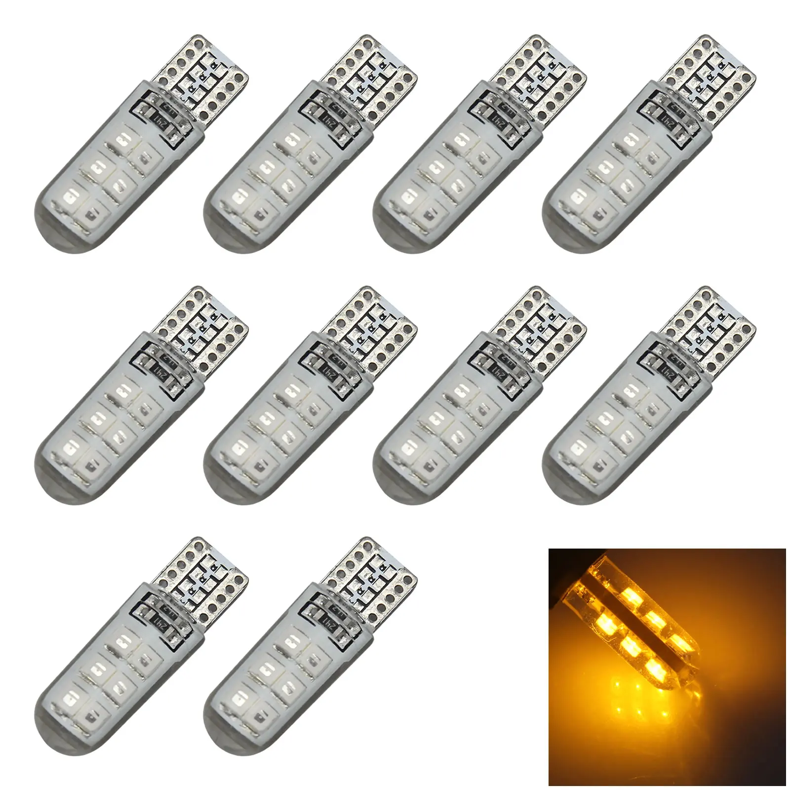 10x желтая лампа для чтения RV T10 W5W силиконовая в уголках 12 2835 SMD Φ 184 192 193 Z2750