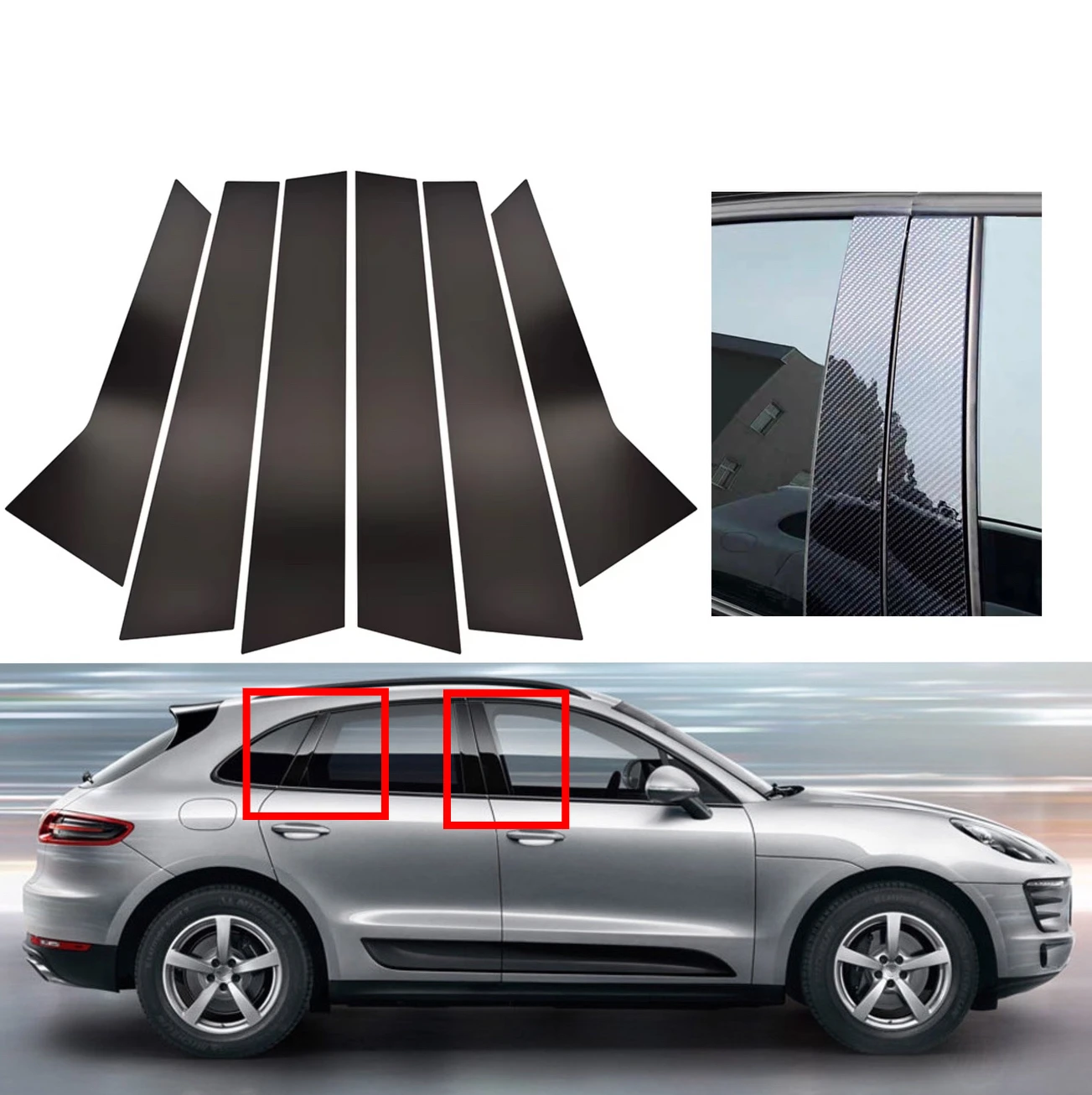 6 шт. серебряные карбоновые глянцевые черные столбики для Порше Макан 2014-2022