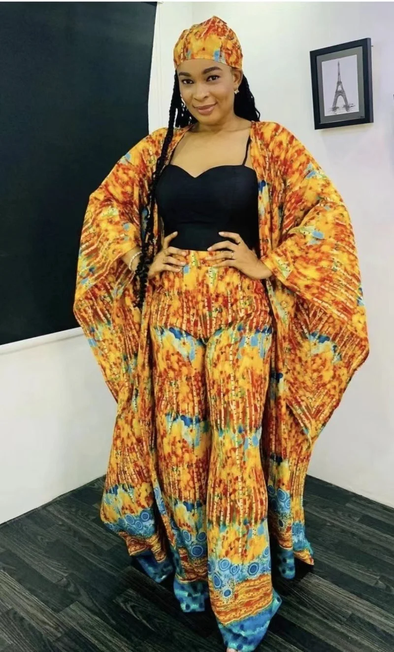 

African Clothes Women Summer African Women Long Sleeve Printing Polyster Two Pieces Sets Long Robes and Long Pant African Suit