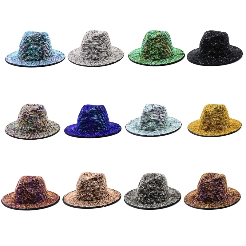 

HXBA Fedora Jazz Hat Cowboy Hat for Woman Men Shinning Bar Fedora Hat