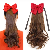 beiyufeilong wavy wrap around clip in ponytail hair extension heat resistant synthetic natural wave with bow pony tail fake hair
