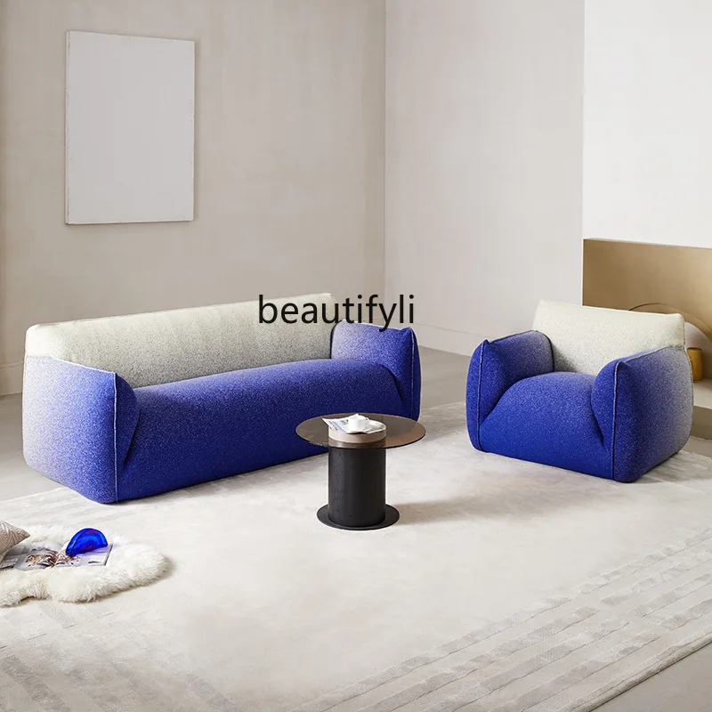 

zqSofa Small Apartment Modern Living Room Fabric Craft Sofa Gradient Blue Fat Man Couch