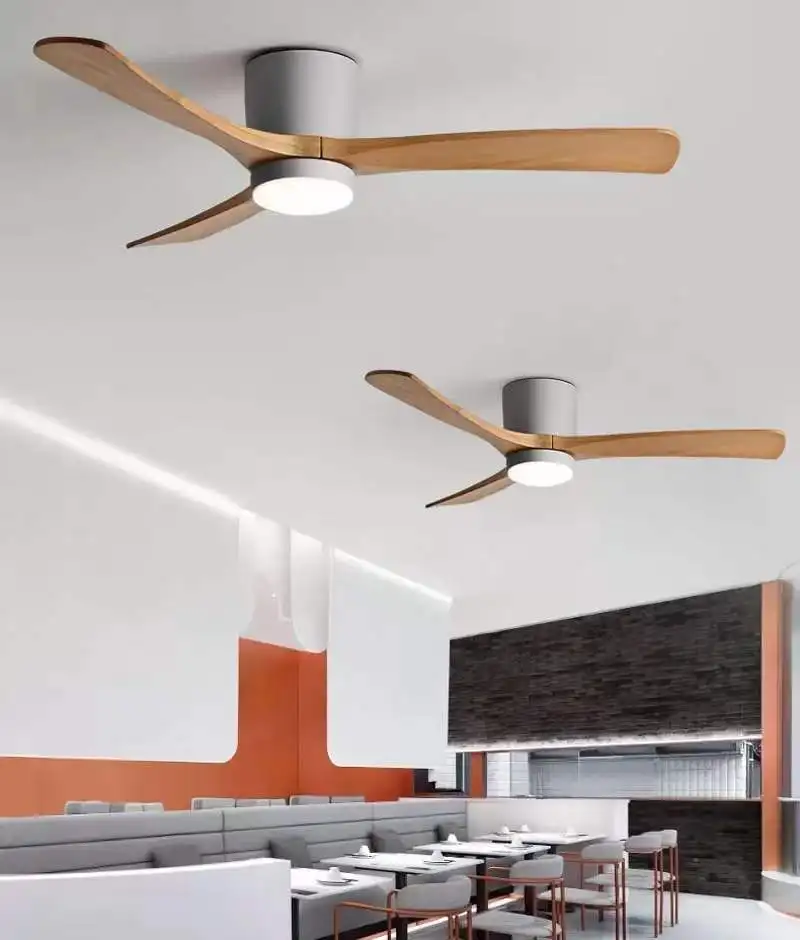 3 Carved Wood Fan Blades Noiseless Reversible Motor Remote Control Flush Mount Low Profile Ceiling Fan With Lights