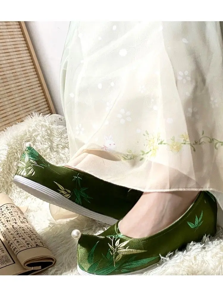 Китайские в Sthe Новые темно-зеленые ботинки Hanfu парча зеленые Костюмные тканевые