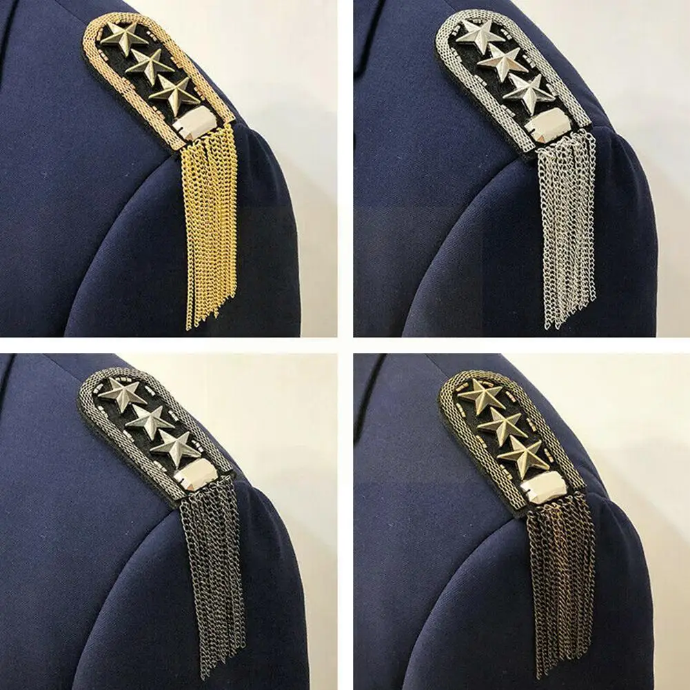 

1pc Five Star Tassel Chain Link Badges Military Star Brooch On Epaulet Pin Medal Epaulette Metal Fabric Shoulder Beads Badg O7d3