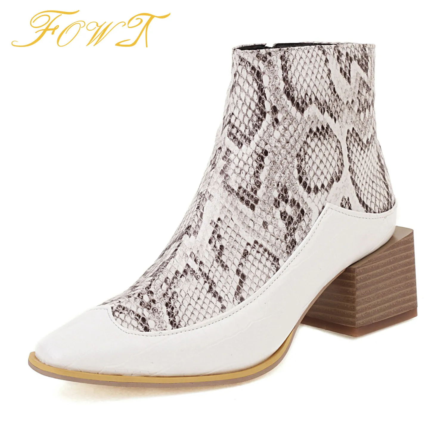 

Ботильоны из змеиной кожи женские ботинки на среднем блочном каблуке с острым носком ботинки челси Большие размеры 45 46 модная женская обувь