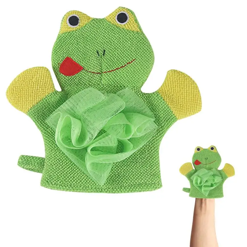 Baby Bath Gloves Cartoon Animal Puppet Bath Scrubbies Washcloth Soft Compound Cotton Bathing Scrub Shampoo Brush Mitt Bath Towel