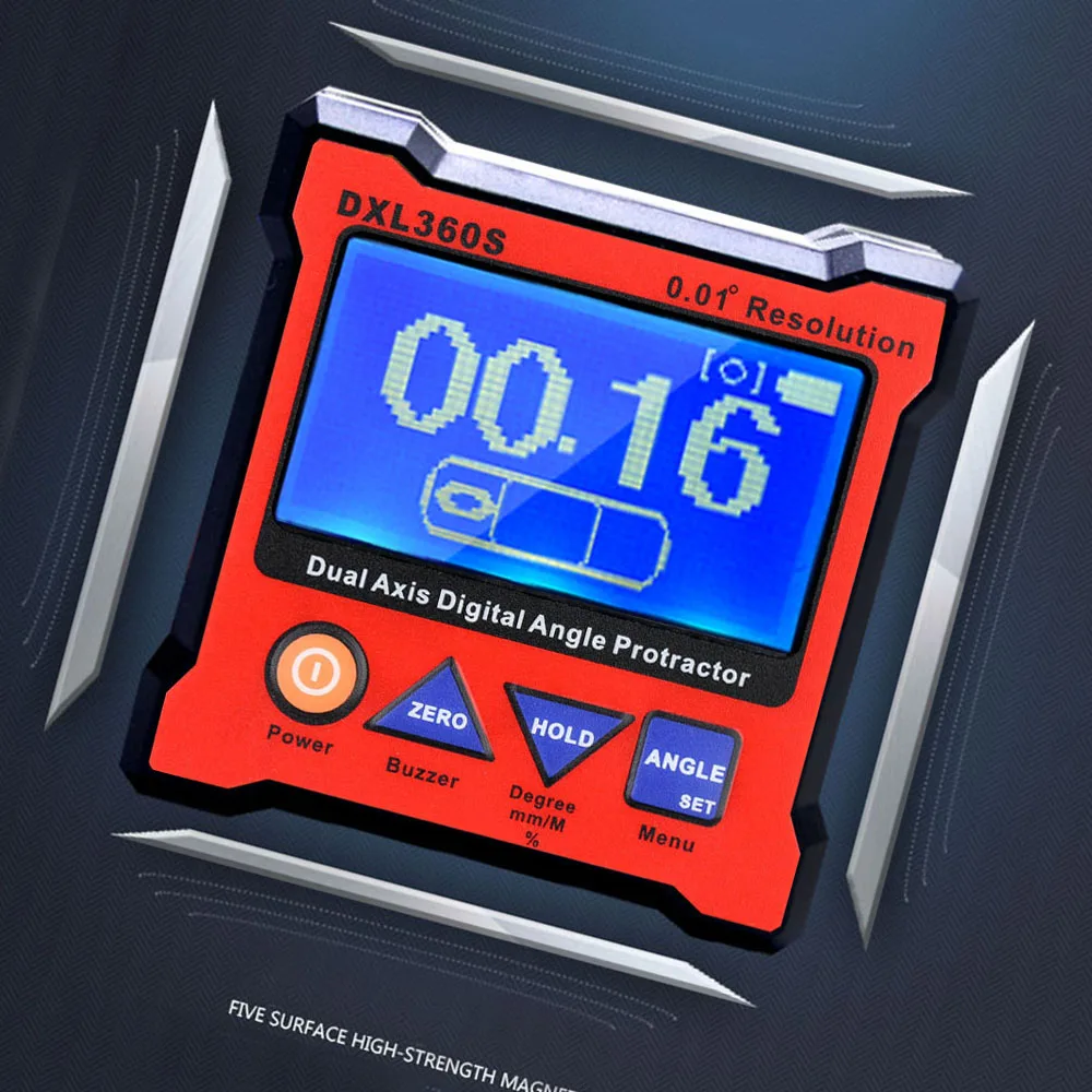 Яркий угловой транспортир DXL360S с 5-сторонним магнитным основанием высокоточный