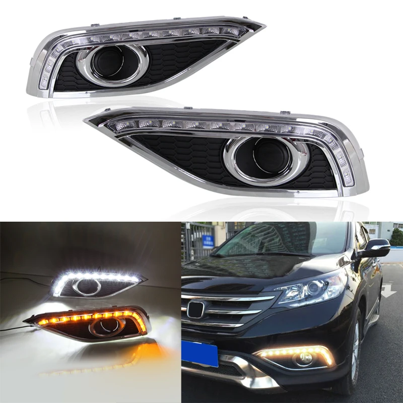 

Светодиодный ные дневные ходовые огни DRL для Honda CR-V 2012 2013 2014 светодиодный дневные ходовые огни, желтое реле сигнала поворота, водонепроницаемые Автомобильные дневные ходовые огни
