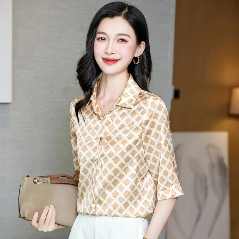 Birdtree 19 мм 90% шелк 10% спандекс женская рубашка 2023 летняя элегантная офисная Дамская