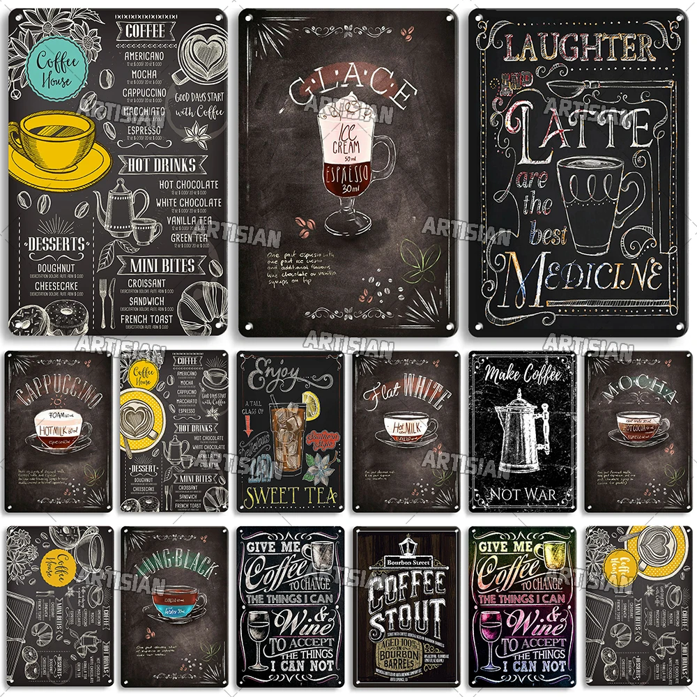 

Coffee Menu Metal Tin Sign Rusty Metal Plaque Home Bar Cafe Wall Decor Signs Sweet Tea Metal Poster Vintage Decorative Plate