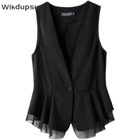 womens vest sleeveless jacket coat spring summer black chiffon vests fashion casual waistcoat gilet femme outerwear oversized