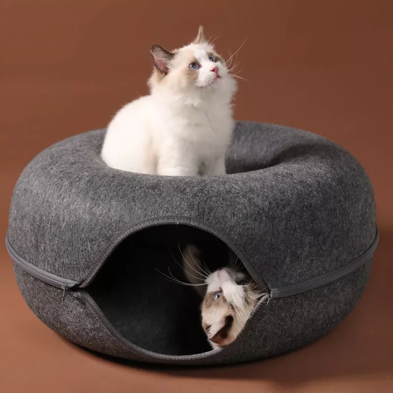 

2023New Four Seasons Available Cat Litter Round Wool Felt Pet Litter Cat Tunnel Litter Gray Felt Cat Litter Detachable Pet Suppl