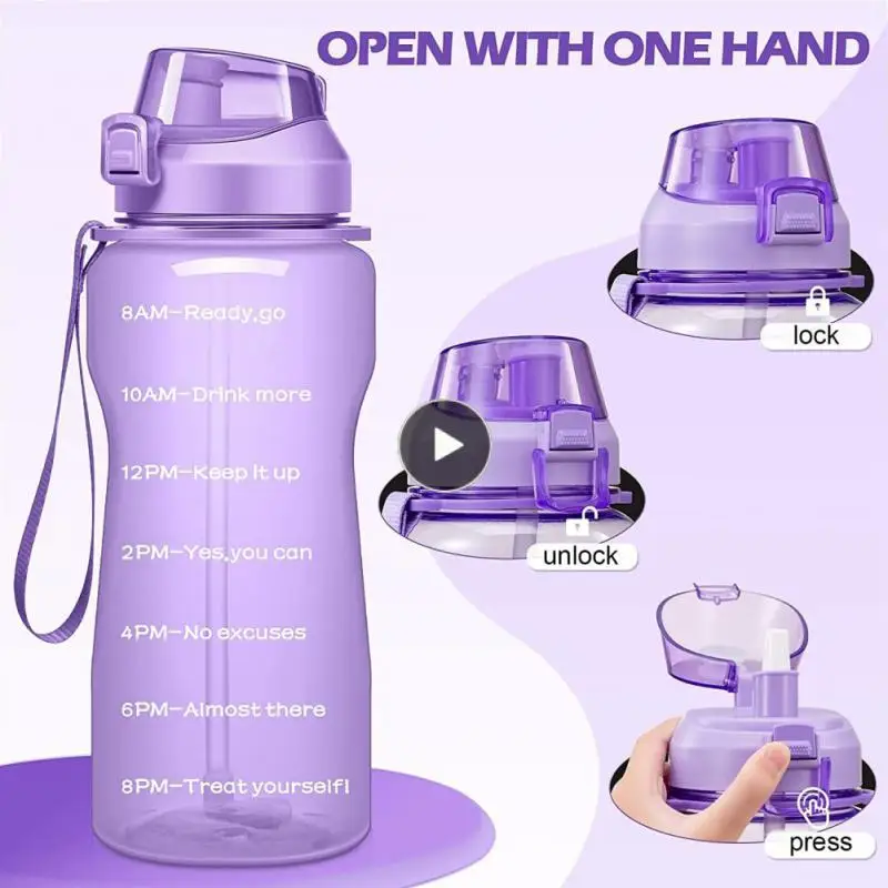 

1.6/2.2L Large Capacity Water Bottle With Removeable Straw Leakproof Time Marker BPA Free Outdoor Sports Fitness Water Cup