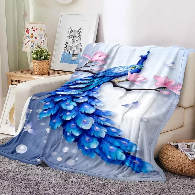 

Peacock Pattern Blanket Ultra Lightweight Soft Plush Flannel Throw Blanket for Sofa Bed Couch Best Office Gifts King Queen Size