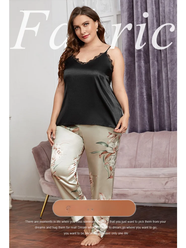 Plus size Pajamas women's fashion suspender pants loose and comfortable pajama set two piece sets womens outifits