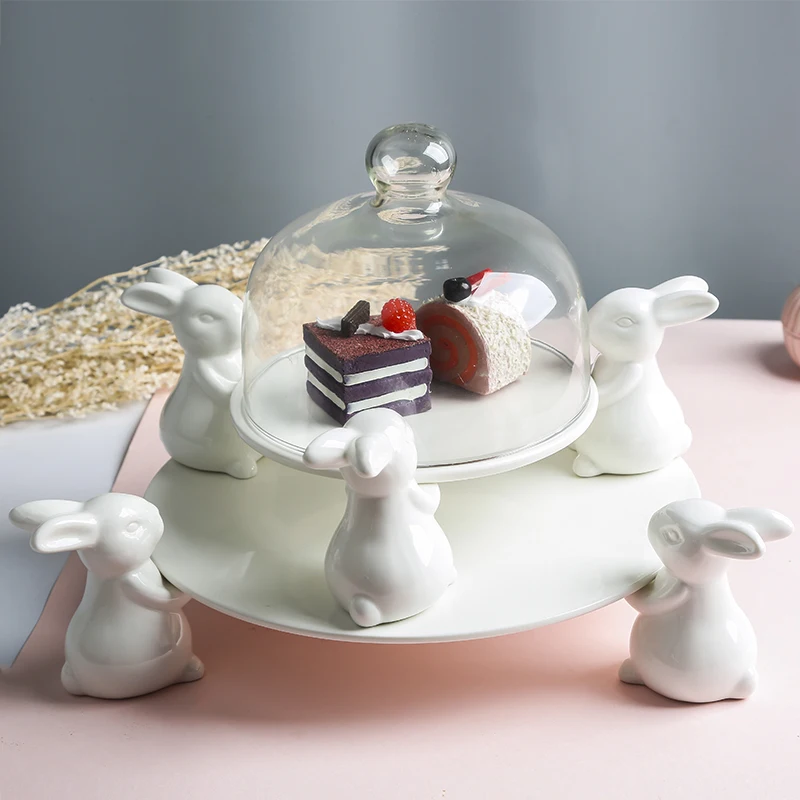 

White Porcelain Rabbit Dessert Plate Household Fruit Cake Plate Banquet Tabletop Ceramic Display Plates Cute Animal Rabbit Tray