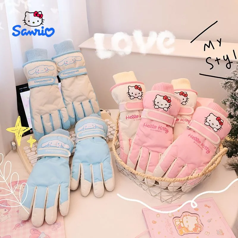 Sanrio Hello Kitty лыжные перчатки с милым мультяшным принтом Cinnamoroll Kawaii Girly Heart удобные