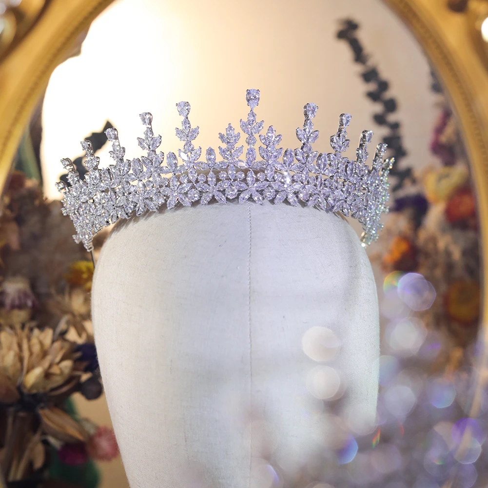 Женская тиара из серебра с кристаллами повязка на голову кубическим цирконием