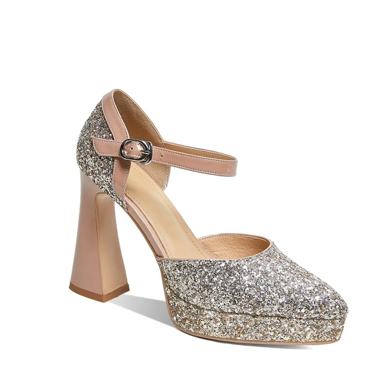 Женские туфли-лодочки с острым носком на толстом каблуке 10 см