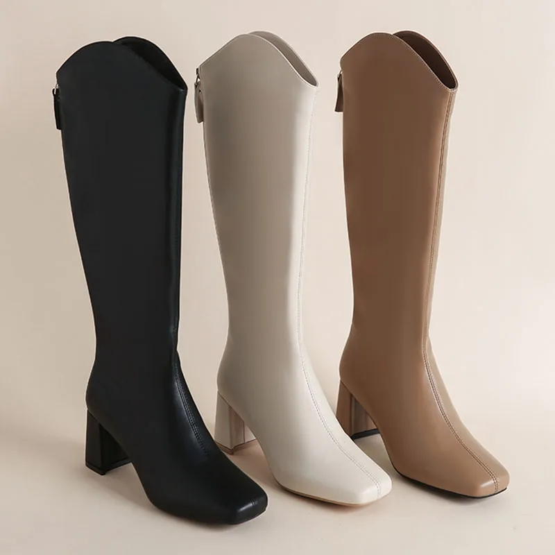 

Женские сапоги Челси до колена, современные женские сапоги больших размеров с квадратным носком, уличные Женские повседневные туфли-лодочк...