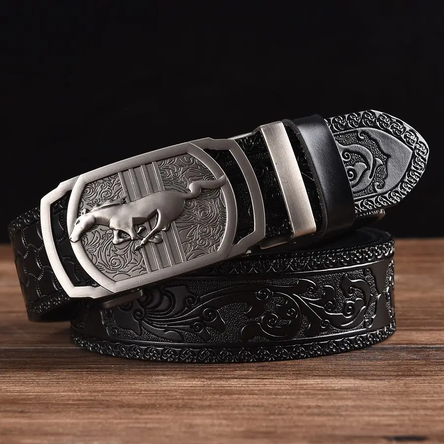 Male Waistband  Men Men's Leather Ratchet Dress Casual Jeans Belt With Automatic Buckle Strape