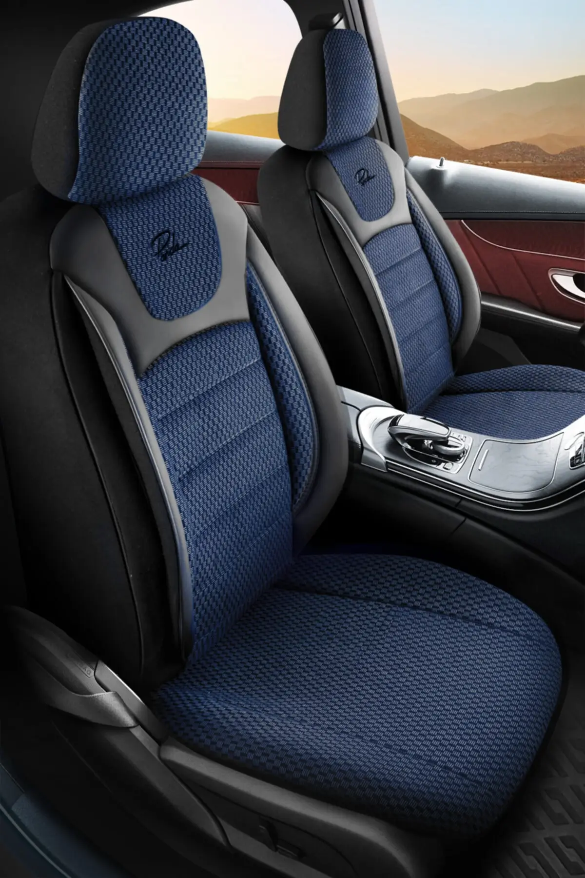 Panda Prestige Series Car Seat Cover Full Set (blue / Black) for 5 seat. full set