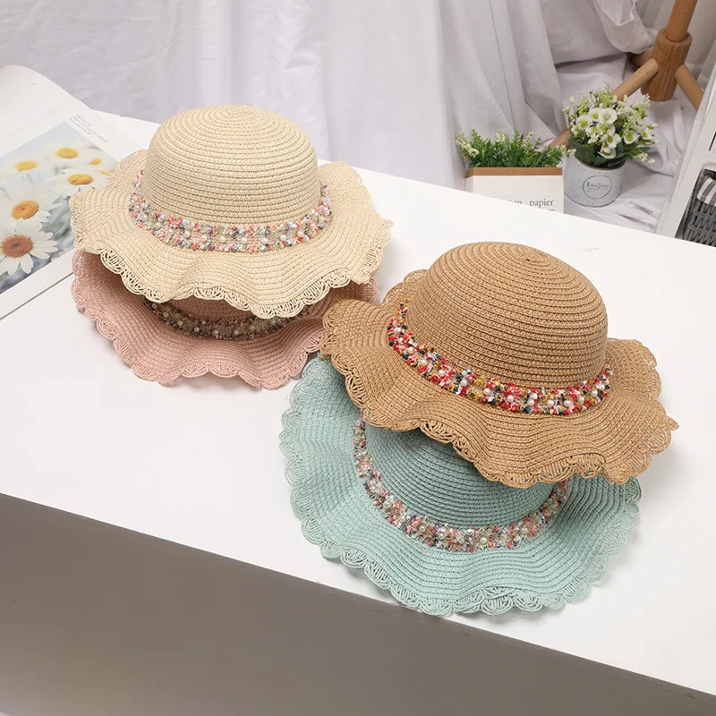 New Summer Sunscreen Straw Hat For Kids Girls Breathable Beach Sun Hat Cap Children Outdoor Monochrome Lace baby Sun Hats images - 6