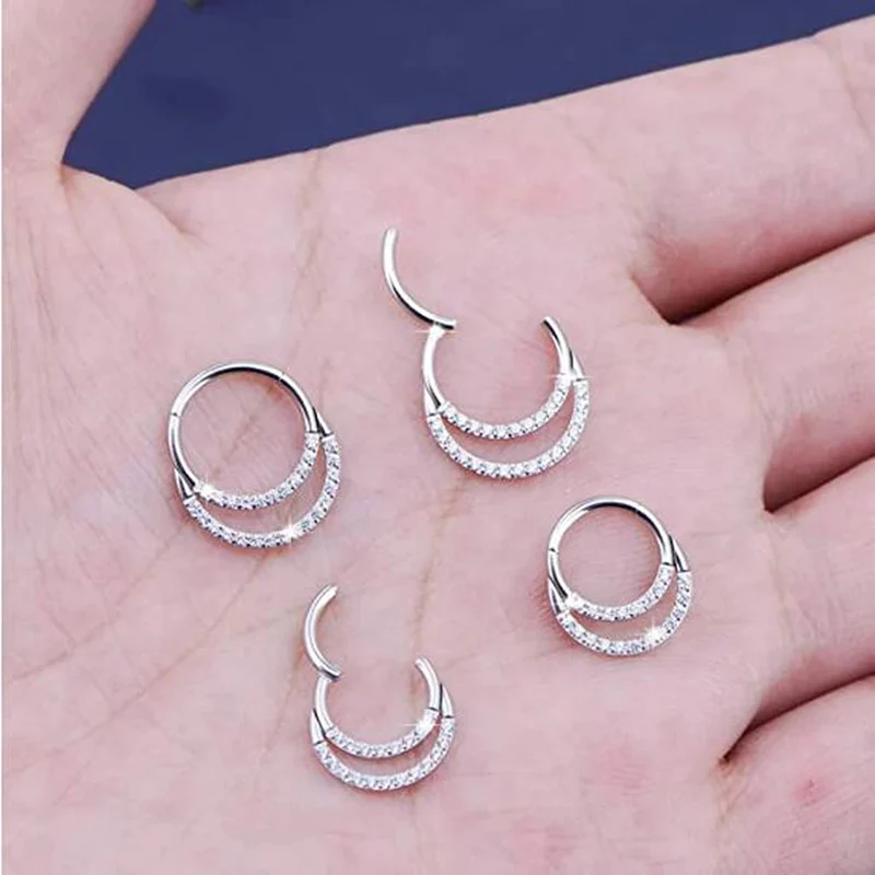 

ASTM F136 Titanium Piercing Nose Rings Jewelry Zircon Moon Shaped Clicker Segment Hoop Ear Tragus Cartilage Helix Lip Earring