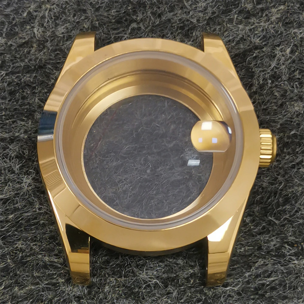 PVD Gold Stainless Steel Watch Case 39mm Transparent Bottom Cover Oyster Type Sapphire Mirror Case For NH35 NH36 Movement