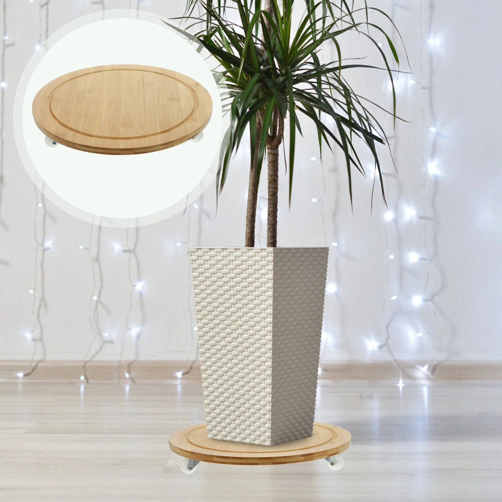 

Decorate Outdoor Stand Flower Pot Decorative Trays Heavy Duty Wooden Round Trolley Household Dolly Wheels