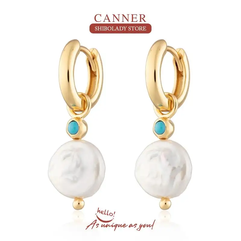 

CANNER Fashion Baroque Irregular Pearls Earrings For Women 925 Sterling Silver Earrings Hoops Pendientes Plata Wedding Jewelry