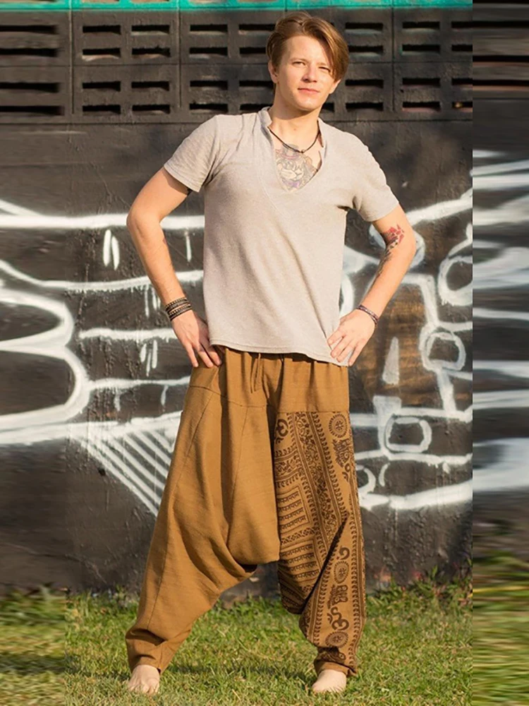 

Vintage Pattern Printed Mid Waist Long Trouser Men Clothing 2022 Summer Fashion Streetwear Spring Casual Loose Mens Cross-pants