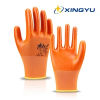 work gloves orange pvc coating smooth oil resistant safety outdoor working gardening gloves 13612 pairs safety gloves