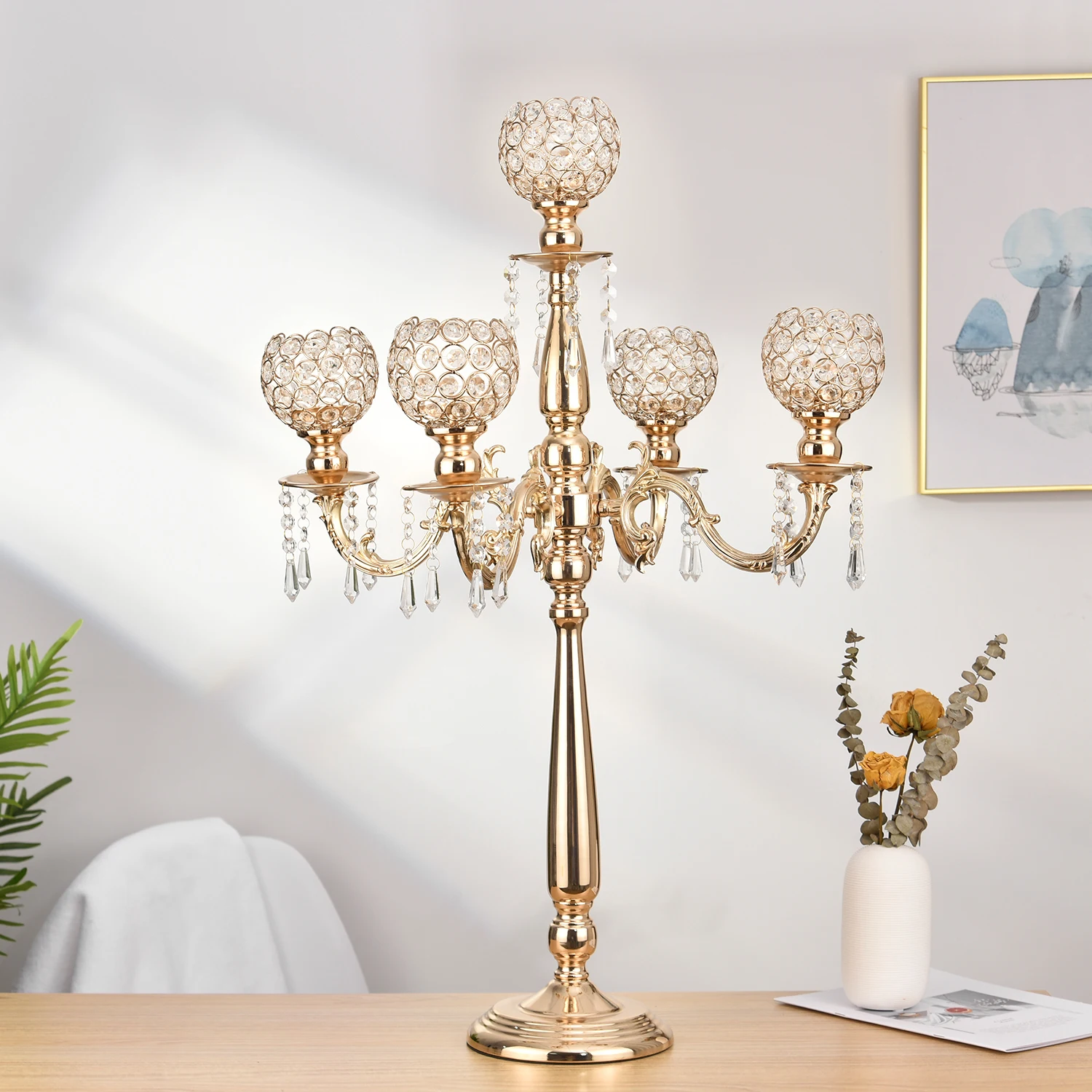 

Crystal Candelabras 85CM Height 5-Arms Candle Holders Pendants Wedding Centerpiece Candlestick Home Decoraion10 PCS/ Lot