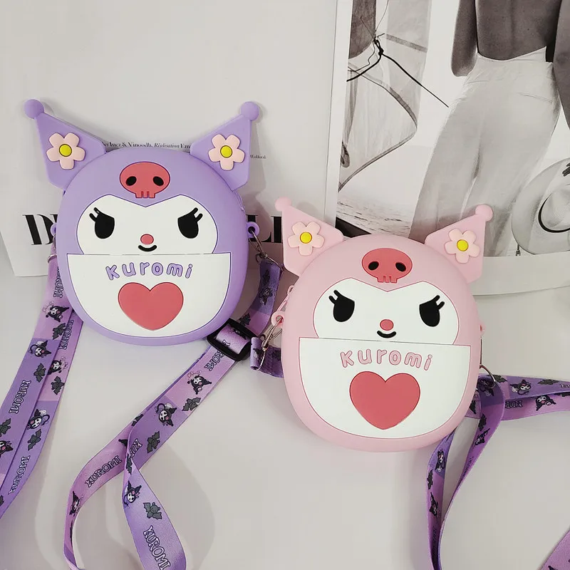 

Sanrio Kawaii New Kuromi Anime Children's Silicone Purse Girly Heart Cute Cartoon One Shoulder Bag Lovely Gifts for Girls