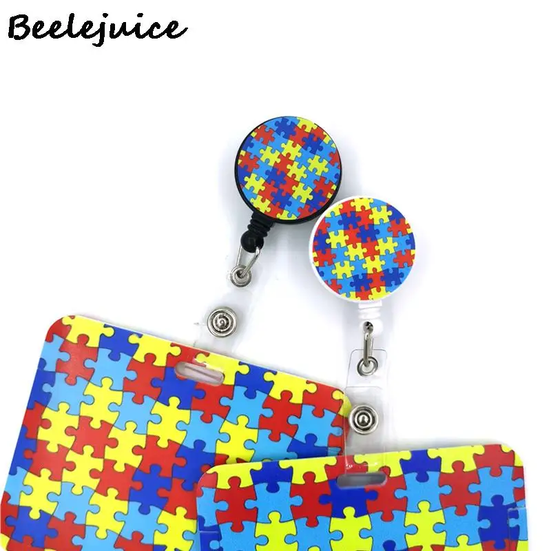 Autism Awareness Horizontal ID Retractable Badge Holder Badge Holder Clip Key Ring for Name Card Keychain Nurse Work Decorations
