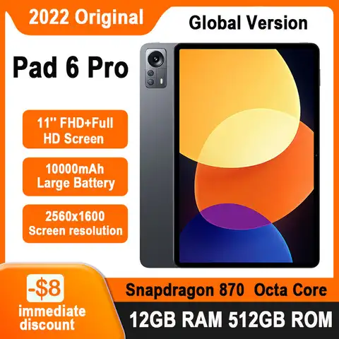 Планшет глобальная версия Pad 6 Pro, 11 дюймов, Оригинальный планшет 256 ГБ/512 ГБ ROM, Android 11,0, Google Play, Snapdragon 870, планшеты Pad 6