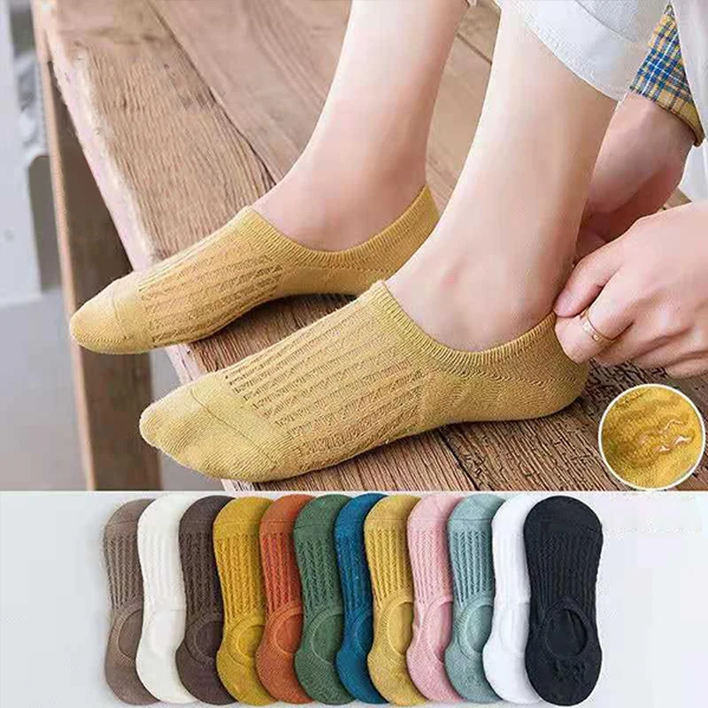 

5pair Women Invisible Boat Socks Summer Mujer Silicone Non-slip Chaussette Ankle Low Female Cotton Show Breathable Calcetines