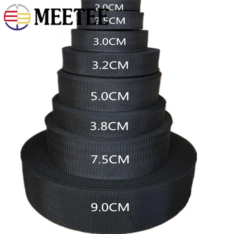 

10M 20mm-100mm Black Polyester Webbing Band Backpack Strap Pet Collar Tape Belt DIY Bag Sewing Bias Clothes Ribbon Accessories