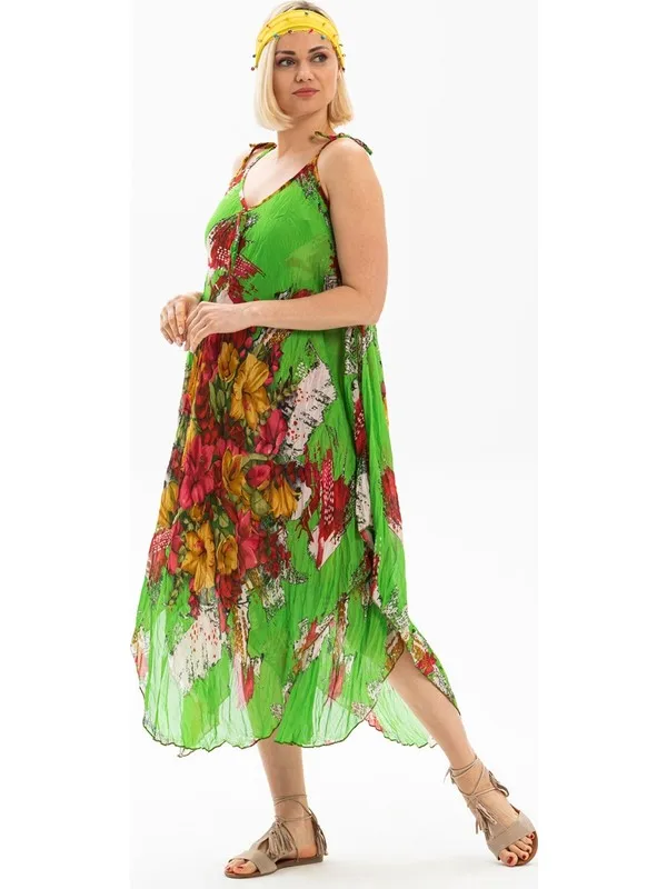 

Aphrodite Voile Dress Emery Cloth Pattern Green Women Summer Dress Casual Long Prom Midi Maxi