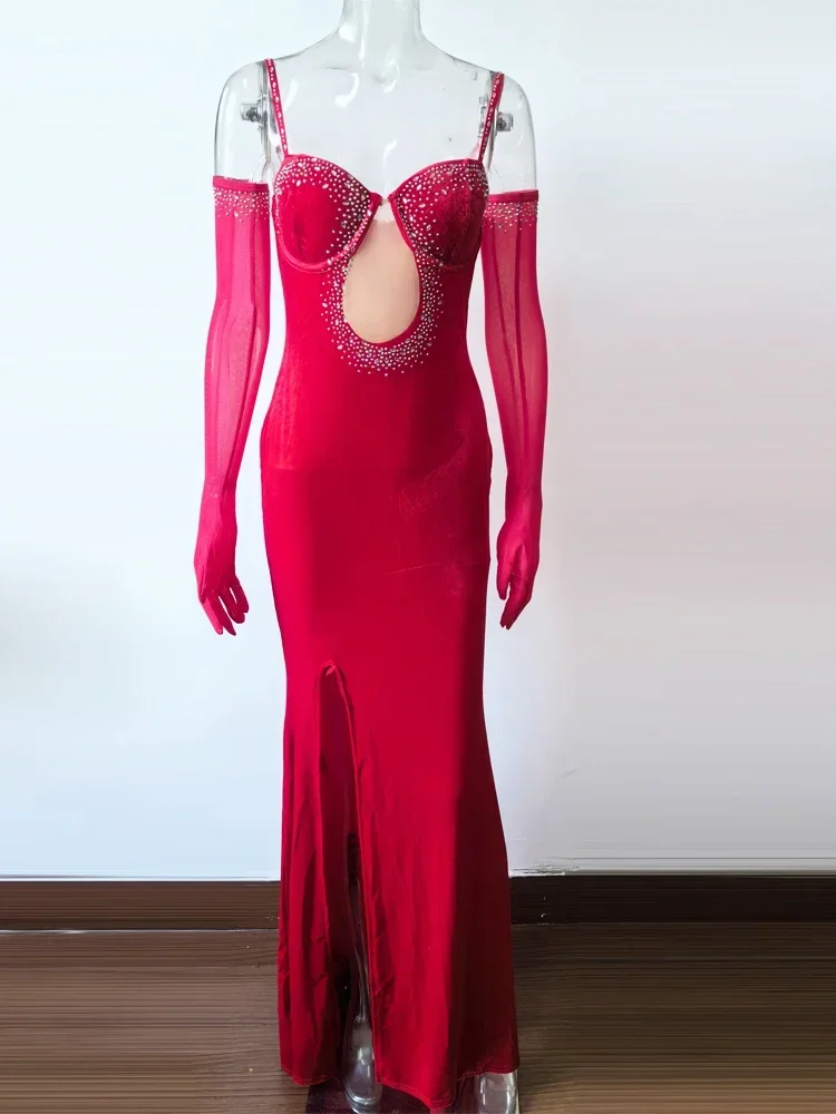 Beyprern роскошное женское вечернее платье Сверкающее бархатное макси со стразами