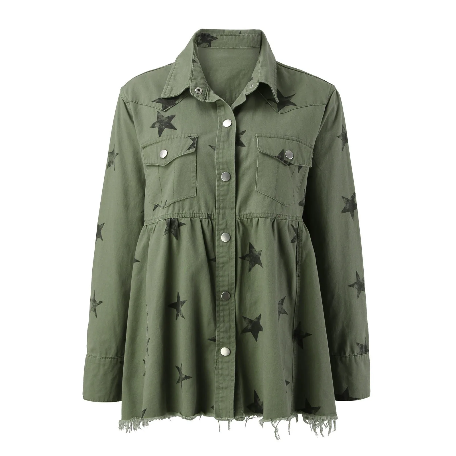 

Womens Casual Jacket Loose Pocket Button Star Denim Jacket Casual Short Jackets for Women