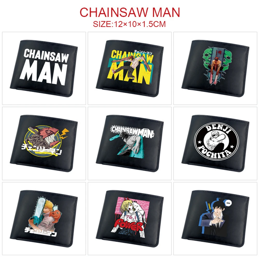 

Anime Chainsaw Man Purses Short Bifold Photo Holder Boys Girls Black Zip Card Pack Leather PU Soft Coin Bag Cartoon Wallet Gifts