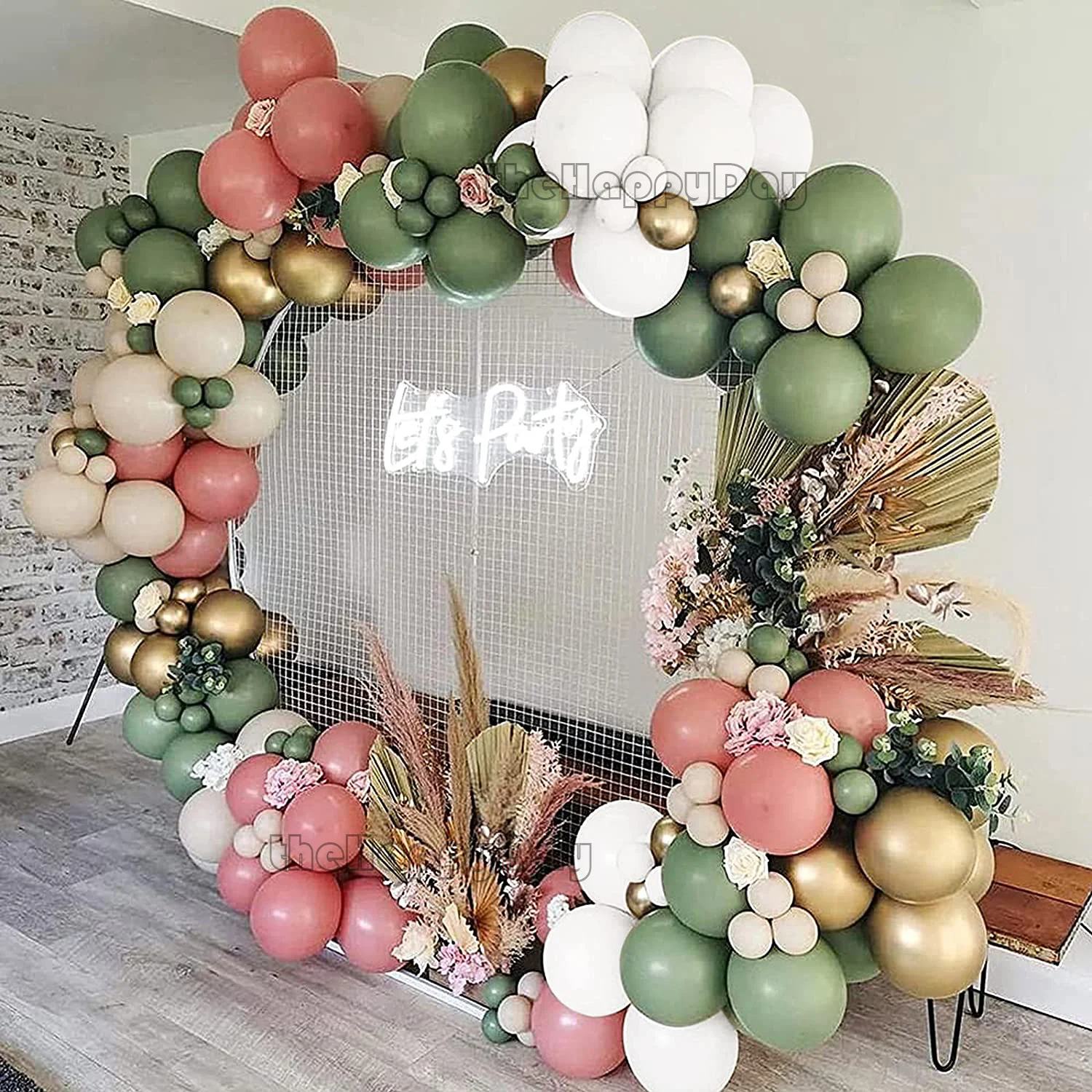 

142Pcs Retro Pink Balloons Arch Garland Kit Metal Gold Sage Green Sand White Balloons Birthday Party Decor Wedding Baby Shower