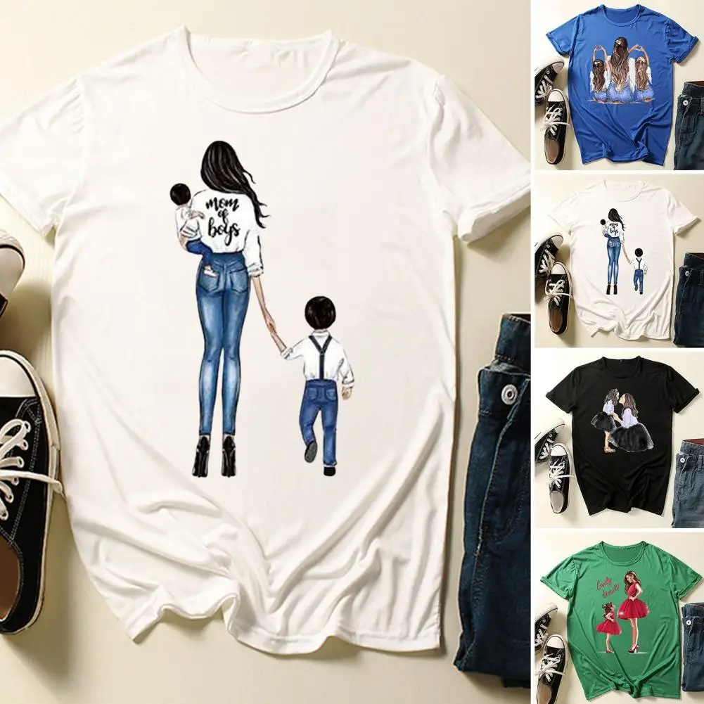 

Chic Parent-child Graphic Female Tee T-shirt Summer Top Workwear Stretchy